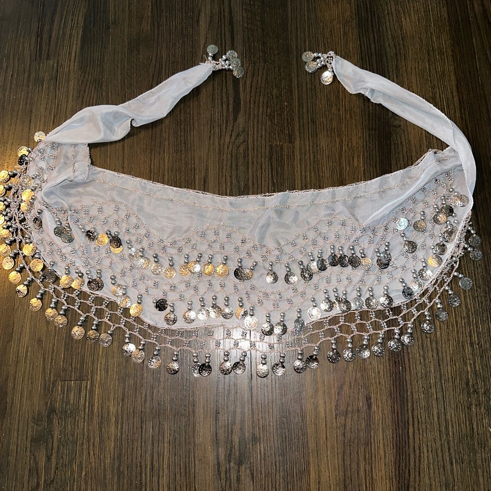 Silver Y2K VINTAGE Coin Belly Dance Hip Scarf or Wrap